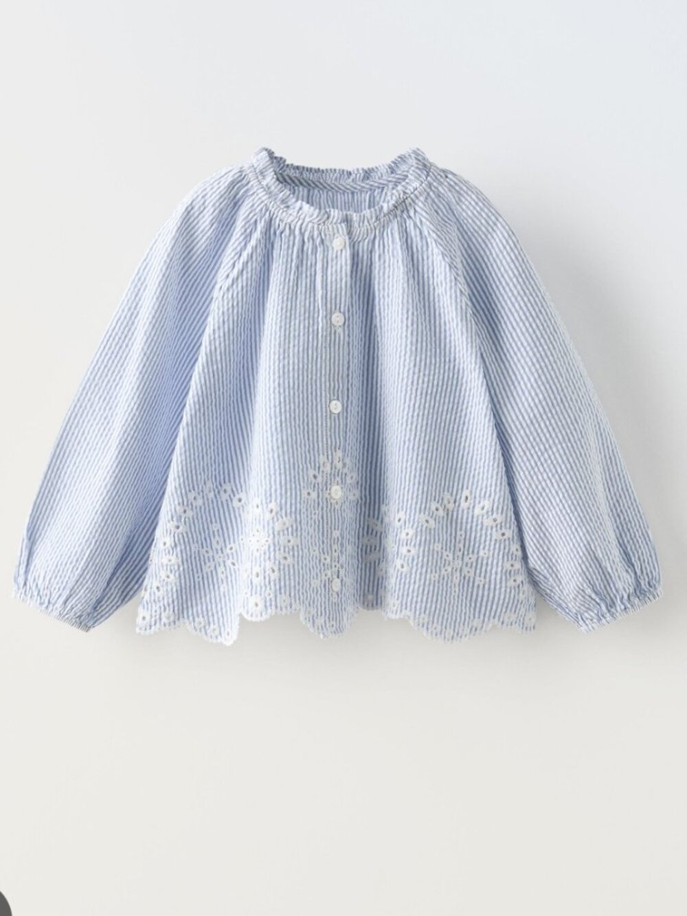ZARA SCHIFFLI LACE EMBROIDERED STRIPED SHIRT